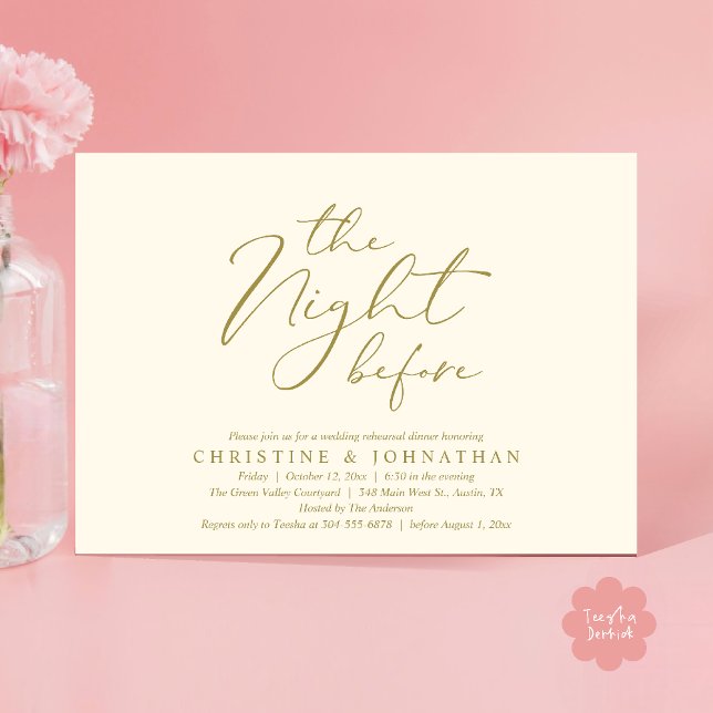 Invitation La Nuit Avant Le Dîner De Répétition Romantique De (The Night Before Romantic Wedding Modern Rehearsal Dinner Invites Card Hosted Parents Yellow Gold)