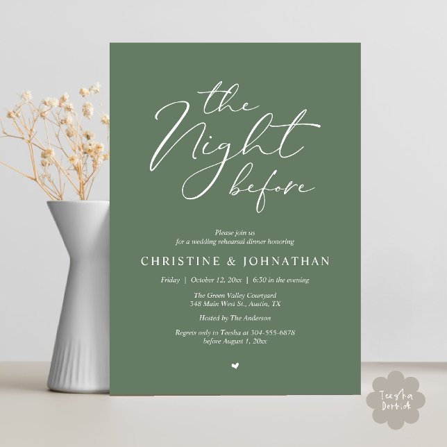 Invitation La Nuit Avant Le Dîner De Répétition Romantique De (The Night Before Romantic Wedding Modern Rehearsal Dinner Invites Card Hosted Parents Sage Green)