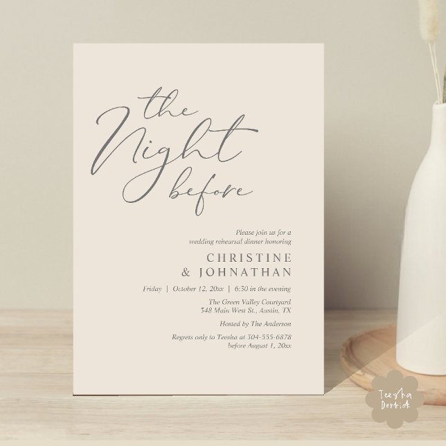 Invitation La Nuit Avant Le Dîner De Répétition Romantique De (The Night Before Romantic Wedding Modern Rehearsal Dinner Invites Card Hosted Parents Cream Grey)