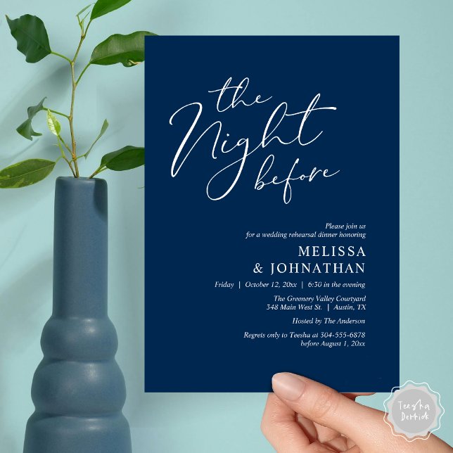 Invitation La Nuit Avant Le Dîner De Répétition Romantique De (The Night Before Romantic Modern Wedding Rehearsal Dinner Aesthetic Invites PDF Classy Navy Blue)