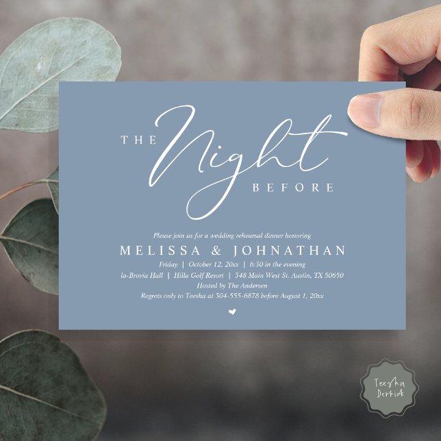 Invitation La Nuit Avant Le Dîner De Répétition Romantique De (The Night Before, Romantic Wedding Rehearsal Dinner Invitation Card, PDF, in Dusty Blue)