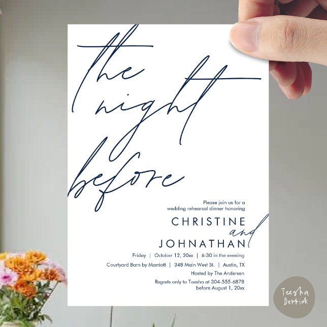 Invitation La Nuit Avant Le Dîner De Répétition Romantique De (The Night Before Romantic Wedding Rehearsal Dinner Invitation Card, PDF, in Navy Blue)