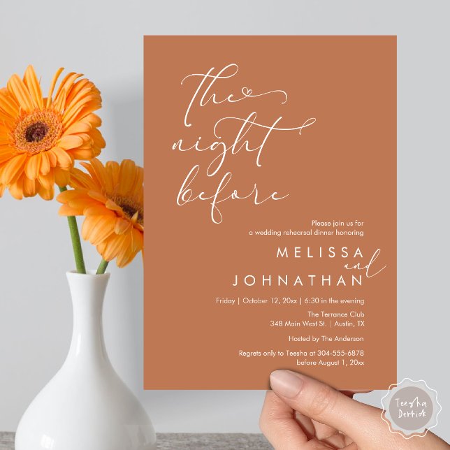 Invitation La Nuit Avant Le Dîner De Répétition Romantique De (The Night Before, Romantic Wedding Rehearsal Dinner Invitation Card, PDF, Copper Brown)