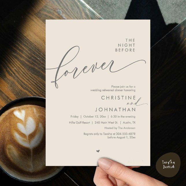 Invitation La Nuit Avant Le Dîner De Répétition Romantique De (Romantic The Night Before Forever, Wedding Rehearsal Dinner Invitation Card, PDF, Dark Grey Cream)