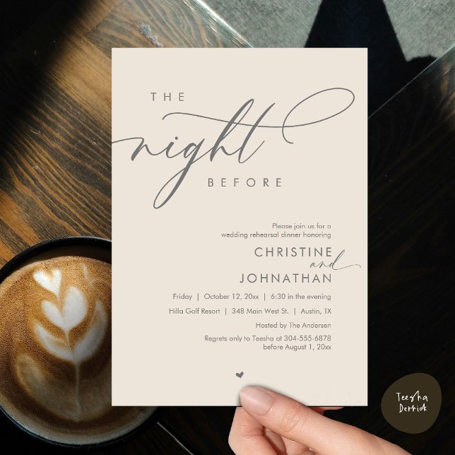 Invitation La Nuit Avant Le Dîner De Répétition Romantique De (Romantic The Night Before, Wedding Rehearsal Dinner Invitation Card, PDF, Dark Grey Cream)
