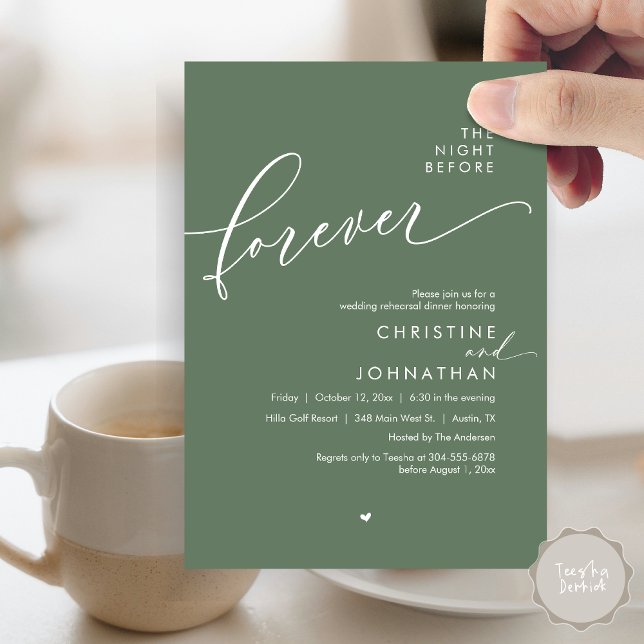 Invitation La Nuit Avant Le Dîner De Répétition Romantique De (Modern Romantic The Night Before Forever, Wedding Rehearsal Dinner Invitation Card, PDF, Sage Green)