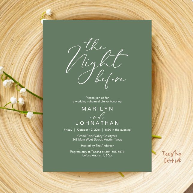 Invitation La Nuit Avant le Mariage Réception de Répétition M (The Night Before Wedding Modern Rehearsal Dinner Invitation Card in Sage Green)