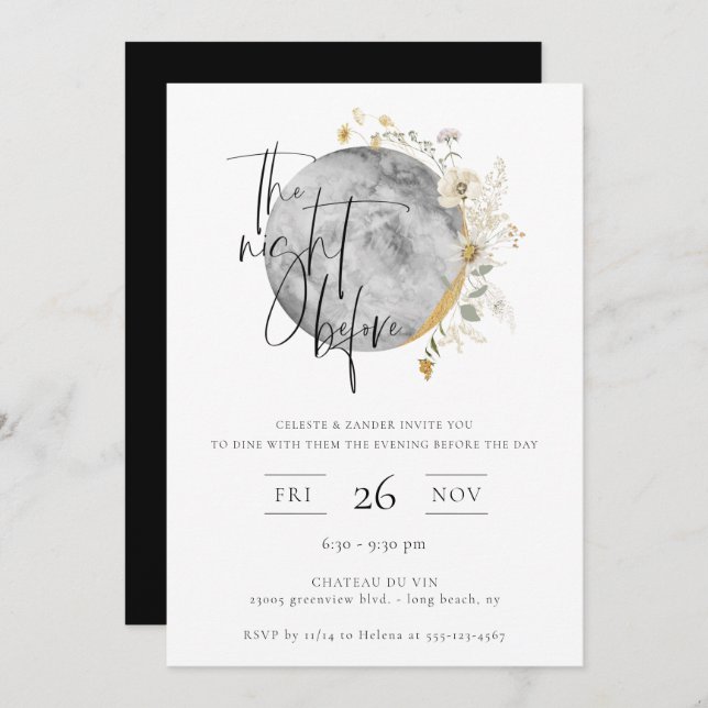 Invitation La Nuit Avant L'Invitation De La Lune Dorée (Devant / Derrière)