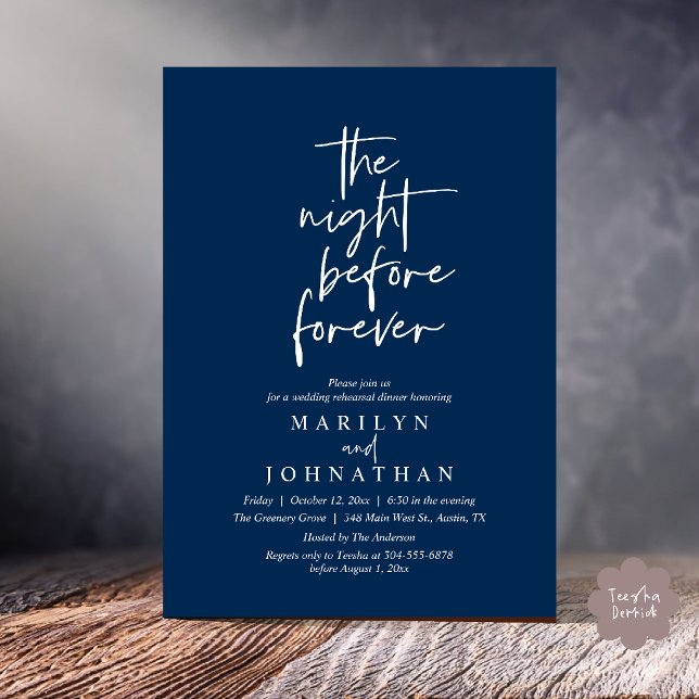Invitation La Nuit Avant Pour Toujours, Dîner de Répétition d (The Night Before Forever, Modern Minimal Wedding Rehearsal Dinner Invitation Card in Navy Blue)