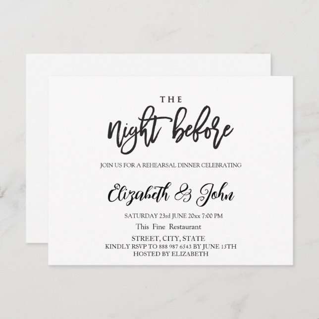 Invitation La Nuit Avant Un Simple Dîner De Répétition (Devant / Derrière)