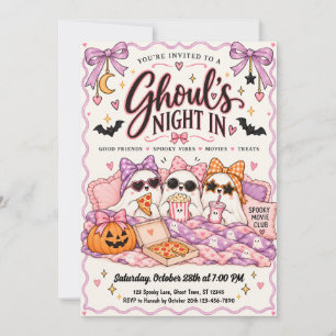 Invitation La Nuit des Goules Roses Soirée Pyjama Halloween