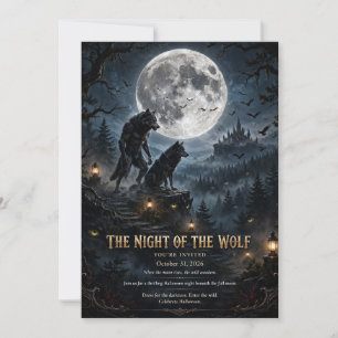 Invitation La Nuit du Loup Pleine Lune Gothique Halloween P