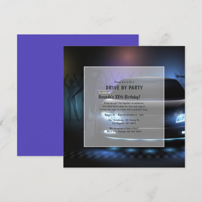Invitation La Nuit En Voiture Par Anniversaire Fête (Devant / Derrière)