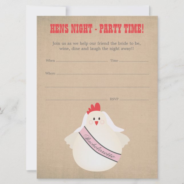 Invitation La partie de Bachelorette de nuit de poules (Devant)