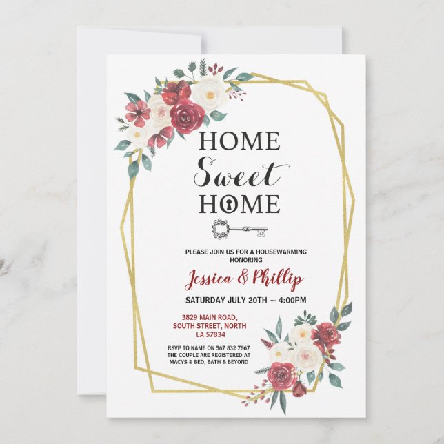 Invitation La partie de pendaison de crémaillère fleurit le (Devant)