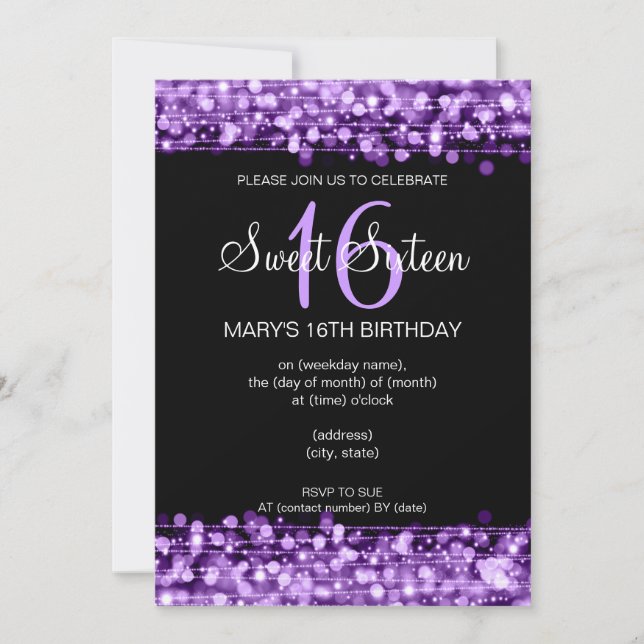 Invitation La partie de sweet sixteen miroite pourpre (Devant)