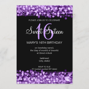 Invitation La partie de sweet sixteen miroite pourpre
