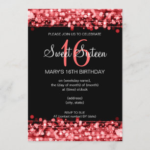 Invitation La partie de sweet sixteen miroite rouge