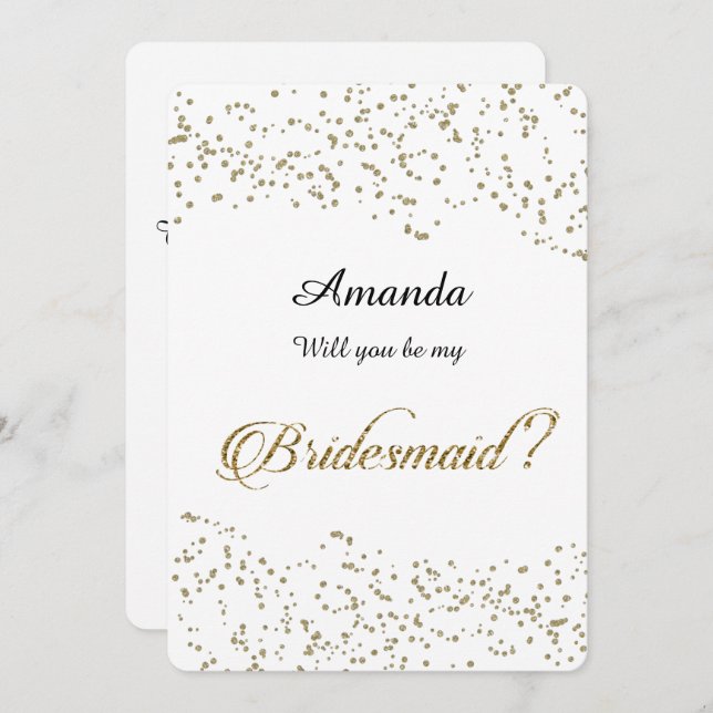 Invitation La Parties scintillant D'Or, Confetti, Serez-Vous  (Devant / Derrière)