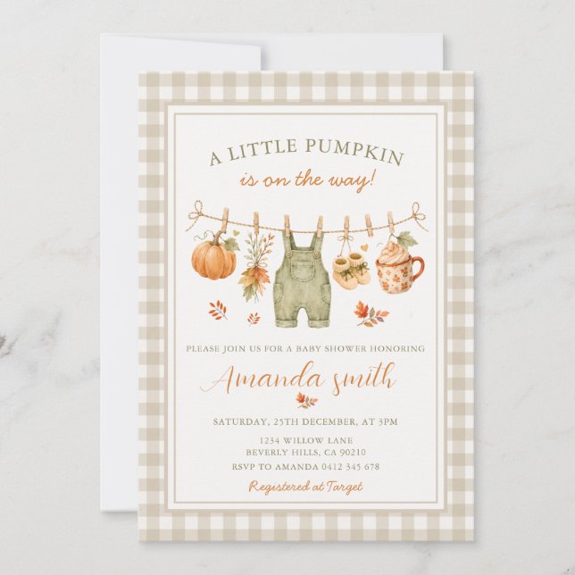Invitation La petite citrouille arrive Baby Shower (Devant)