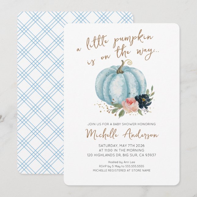 Invitation La petite citrouille est en route Baby Shower (Devant / Derrière)