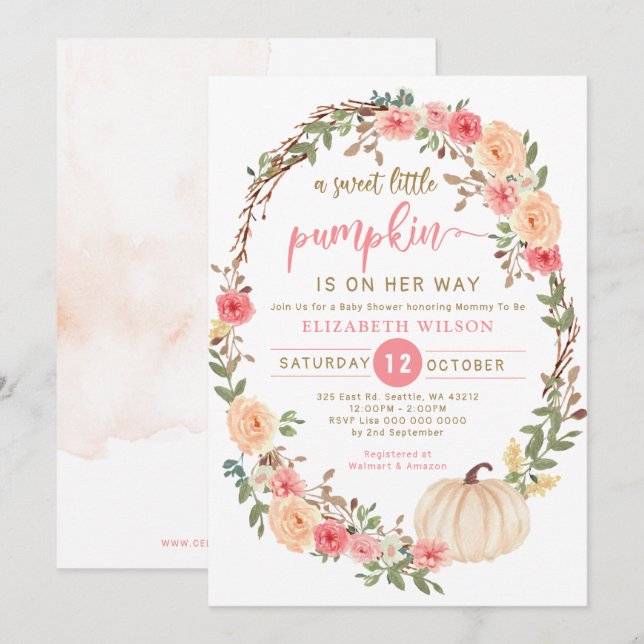 Invitation la petite citrouille est en route pour tomber baby (Devant / Derrière)