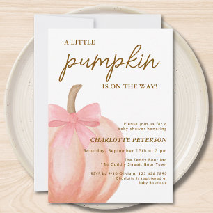 Invitation La petite citrouille est en route Ruban rose Baby 