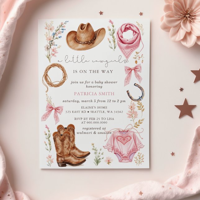 Invitation La Petite Femme Sur Le Chemin Baby shower fille (Little Cowgirl Is On The Way girl Baby Shower Invitation)