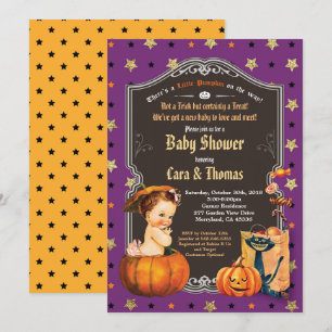 Invitation La petite fille d'Halloween douche orange violet