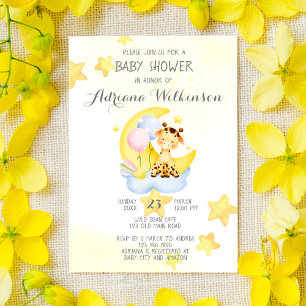 Invitation La petite girafe sur le nuage c'est un baby shower