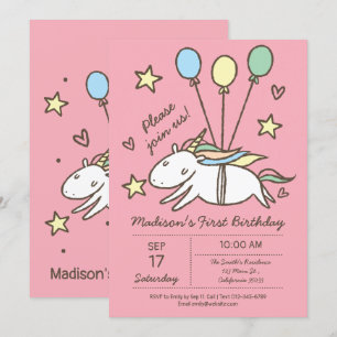 Invitation La petite licorne vole sur les ballons