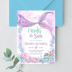 Invitation La Petite Sirène sous la mer Premier 1er Anniversa