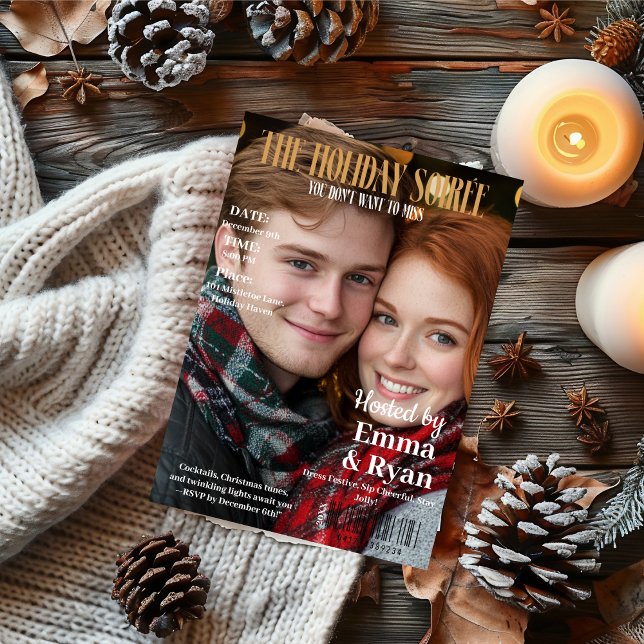 Invitation La Photo de Couverture du Magazine Holiday Soirée (The Holiday Soirée Magazine Cover Photo Invitation)