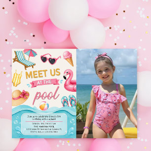 Invitation La photo de fête d'anniversaire de la piscine d'ét