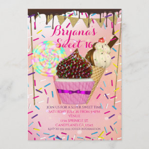 Invitation La pluie arrose les terres de bonbons Sweet 16 inv