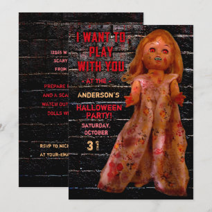 Invitation La poupée Déplaisante de la fête d'Halloween veut