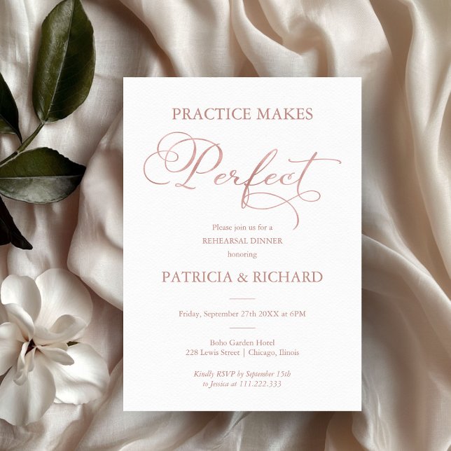 Invitation La Pratique Parfaite Dîner de Répétition Rose Gold (Créateur téléchargé)