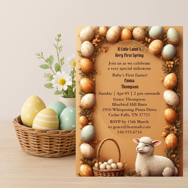 Invitation La première Pâques de bébé, agneau de printemps ve (Babys First Easter Pastel Green Spring Lamb Party Invitation)