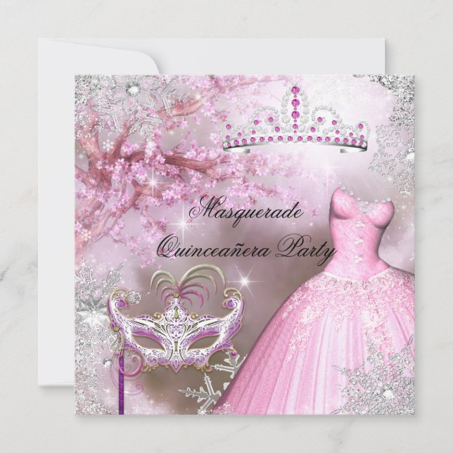 Invitation La princesse magique Quinceanera Masquerade rose (Devant)