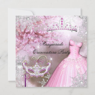 Invitation La princesse magique Quinceanera Masquerade rose