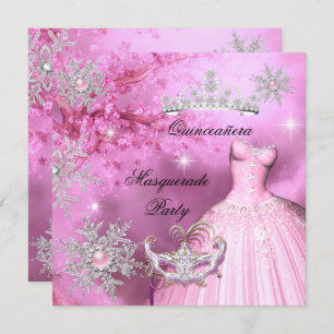 Invitation La princesse magique Quinceanera Masquerade rose