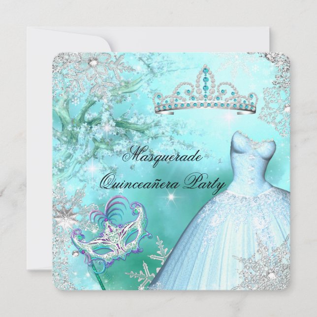 Invitation La princesse magique Quinceanera Masquerade Turquo (Devant)