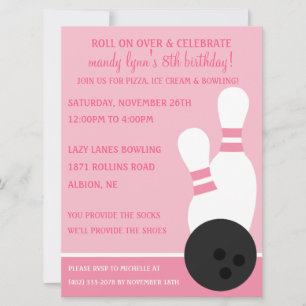 Invitation La Princesse Pink au-dessus de Bowling Birthday Pa