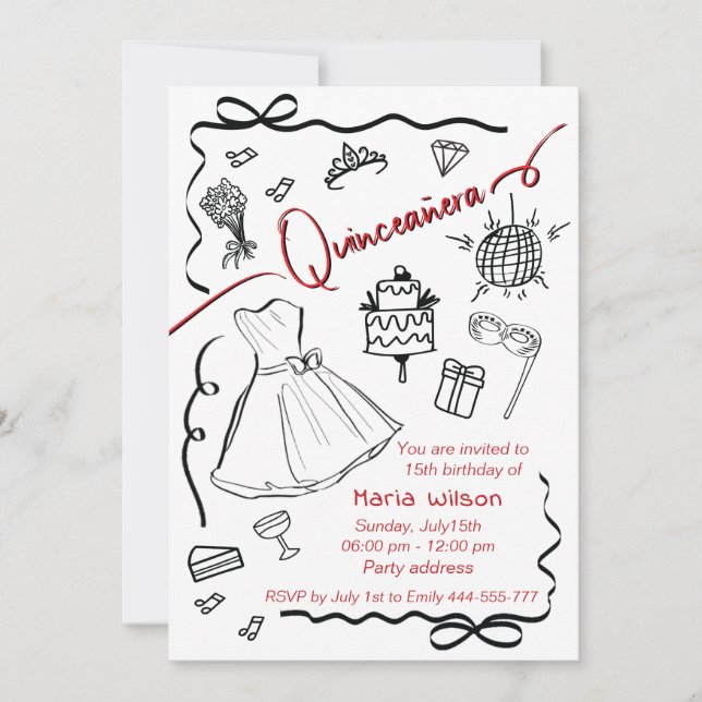 Invitation La princesse Quinceañera jouée à la main (Devant)