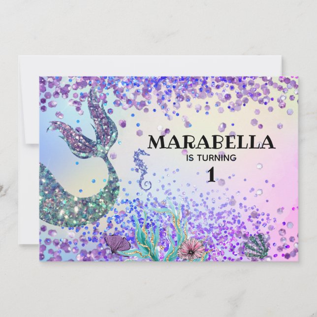 Invitation *~* La queue de la sirène Anniversaire de la fille (Devant)