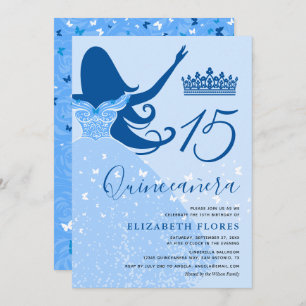 Invitation La Quincennera Bleue Royale Bleue Lumière Moderne