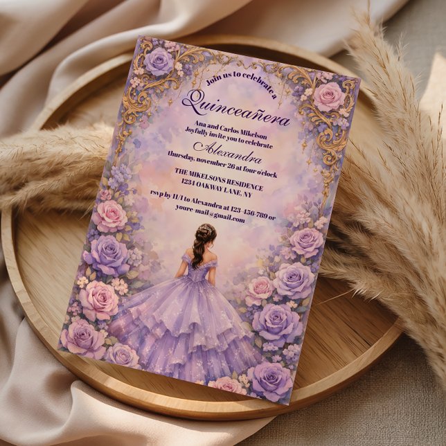 Invitation La Rose Lavande Conte de Fées Quinceañera (Créateur téléchargé)