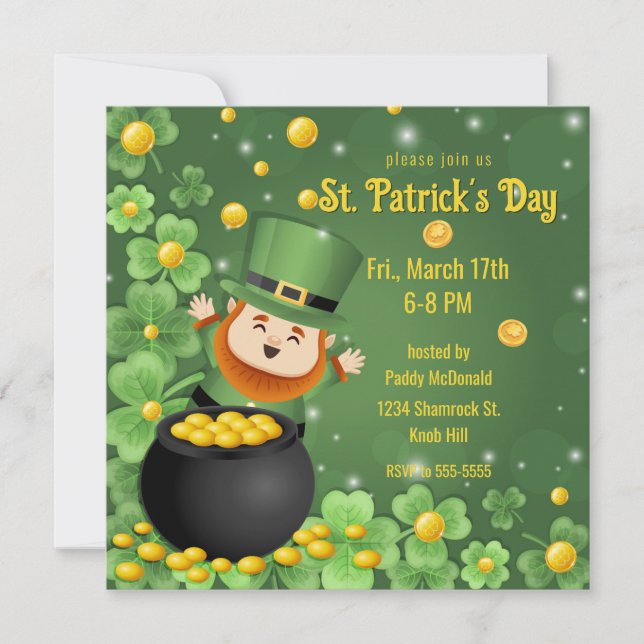 Invitation La Saint-Patrick Leprechauns Trèfle & Or (Devant)