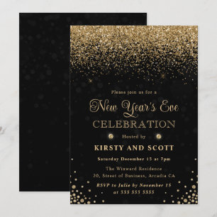 Invitation La Saint-Sylvestre paillettes d'or et diamants