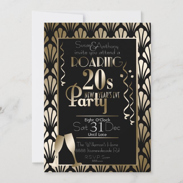 Invitation La Saint-Sylvestre Roaring 20s Art Déco Or (Devant)